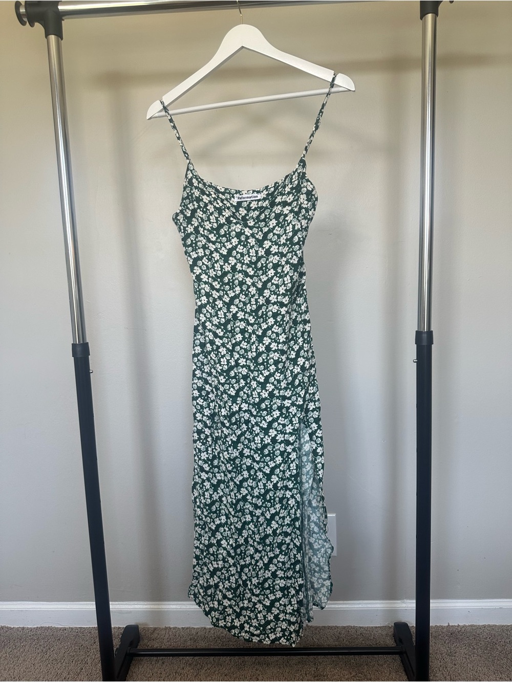 Reformation Green Floral Slip Maxi Dress